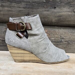 Blowfish NEW!! Boho, Canvas, Peep Toe, Wedge, Bootie Sandal. Women's Size 8.5M